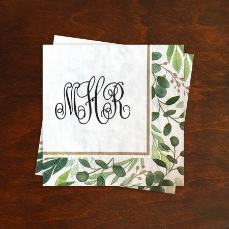 Eucalyptus Cocktail Napkins - with Monogram