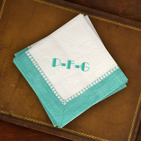 Caspari® Aqua Bordered Cocktail Napkins - with Monogram