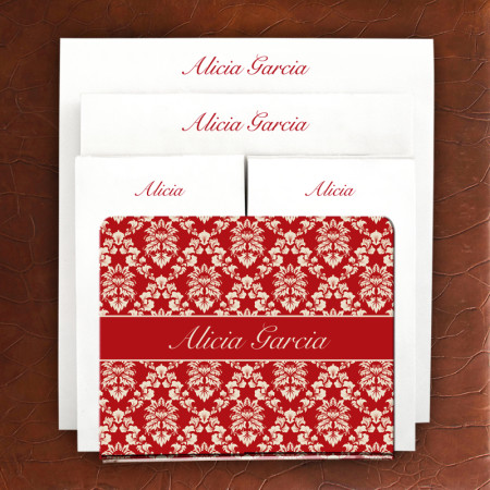Designer Acrylic Holder & Memo Pad Set - 12-Wine Damask