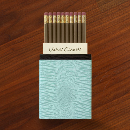 Lizard Robin's Egg Blue Pencil Cup w/Personalized Paper
