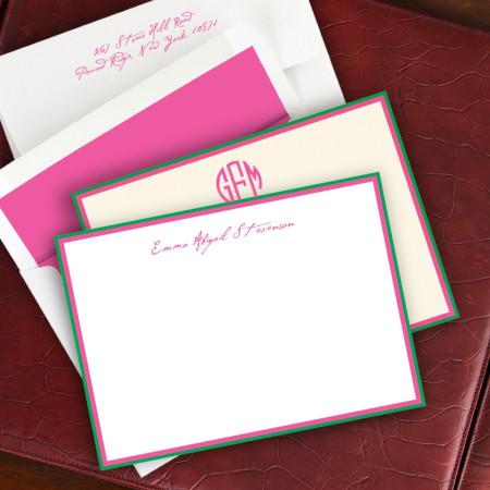 Hot Pink/Kelly Green Double Hand Bordered Cards