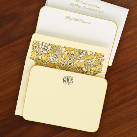 Gold Rounded Hand Bordered Correspondence Cards