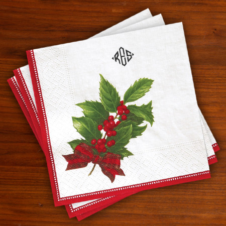 Caspari® Holly Christmas Luncheon Napkin with Monogram