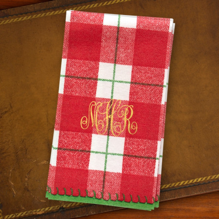 Red Plaid Guest Towels - Monogram