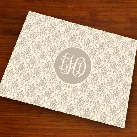 Merrimade Designer Paper Placemats - with Monogram - Taupe Damask