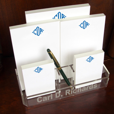 Personalized Memo Pad Set & Acrylic Holder - with Monogram