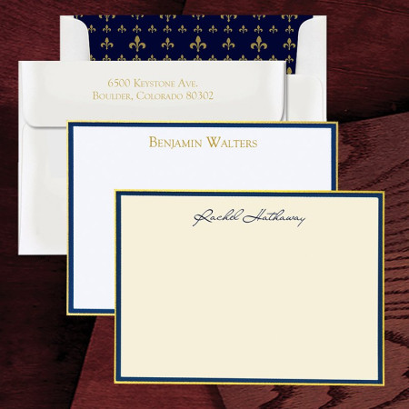 Navy/Gold Double Hand Bordered Correspondence Cards