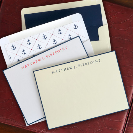 Navy Hand Bordered Correspondence Cards