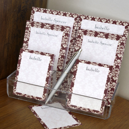 Wine Damask Memo Pad Set & Acrylic Holder