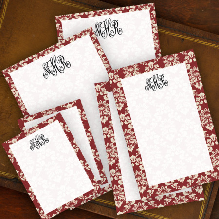 Wine Damask Memo Pad Set - with Monogram