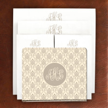 Designer Acrylic Holder & Memo Pad Set - 13-Taupe Damask