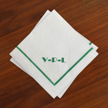 Designer Textured Beverage Napkins - Single Green Border with Monogram