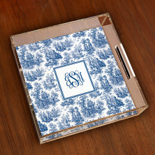 Merrimade Small Serving Tray - with Monogram - Navy Toile