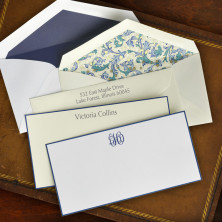 Navy Hand Bordered Slender Correspondence Cards