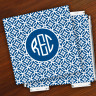 Merrimade Designer Paper Coasters w/Holder - with Monogram - Navy Circles