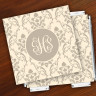 Merrimade Designer Paper Coasters w/Holder - with Monogram - Taupe Damask