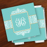 Merrimade Designer Paper Coasters w/Holder - with Monogram - Aqua Damask