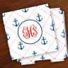 Merrimade Designer Paper Coasters w/Holder - with Monogram - Stitched Anchors