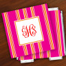 Merrimade Designer Paper Coasters w/Holder - with Monogram - Pink Bold Stripe