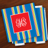 Merrimade Designer Paper Coasters w/Holder - with Monogram - Navy Bold Stripe