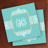Merrimade Designer Paper Coasters - with Monogram - Aqua Damask