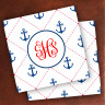 Merrimade Designer Paper Coasters - with Monogram - Stitched Anchors