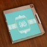 Merrimade Small Serving Tray - with Monogram - Aqua Damask
